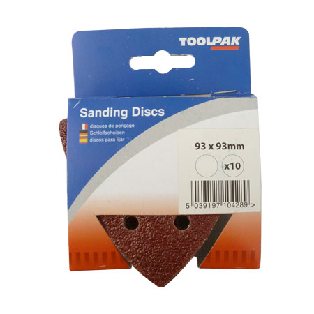 Sanding Disc 93mm x 93mm 80 Grit 6 Hole Pack of 10 Toolpak 